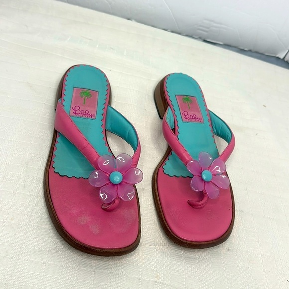 Lilly Pulitzer Princess Dasiy Pink Leather Sandals - Picture 1 of 10